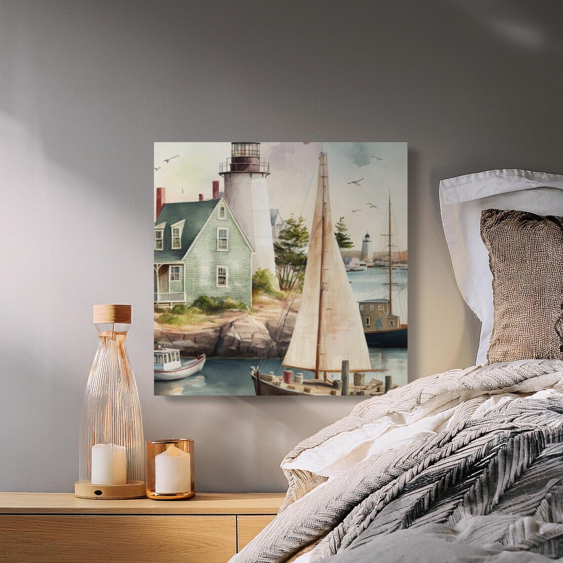 Coastal Lighthouse, Nautical Vintage Ocean Scene - Image 4
