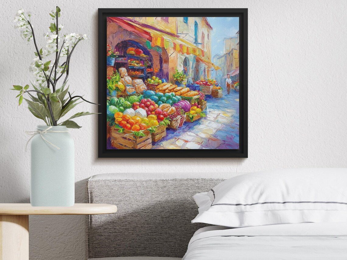 European Market Street, Impressionist Market Scene Art Print - Image 3