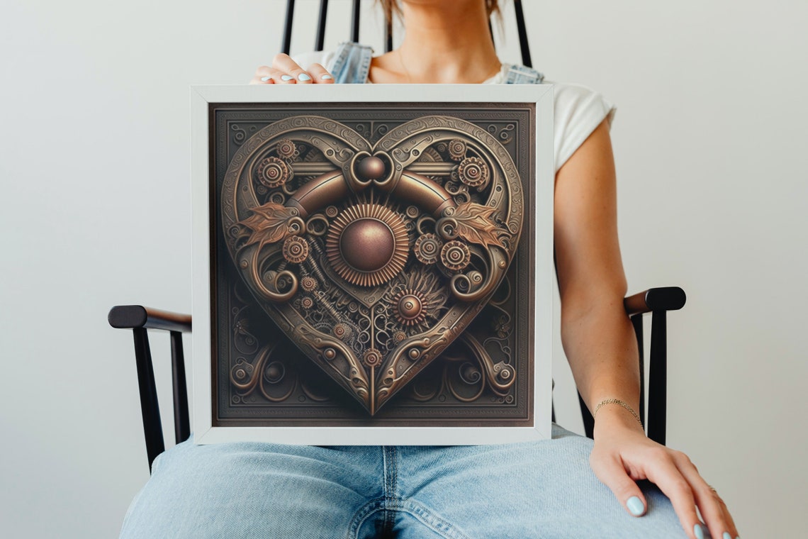 Steampunk Bronze Heart 3D Gears Mechanical Sculpture Style Poster - Image 4