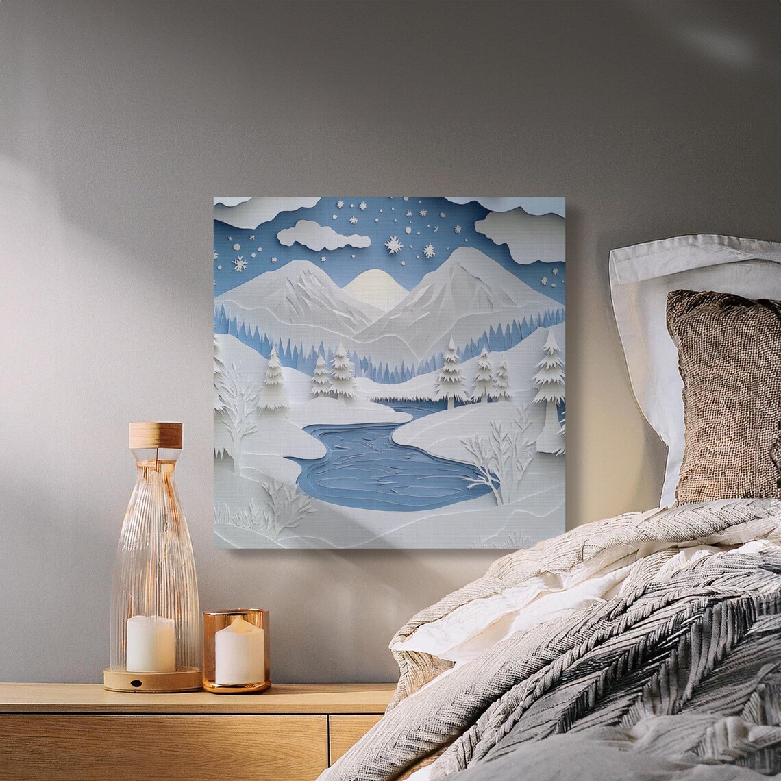 Winter Wonderland Snowy Mountain Landscape Art Print - Image 4