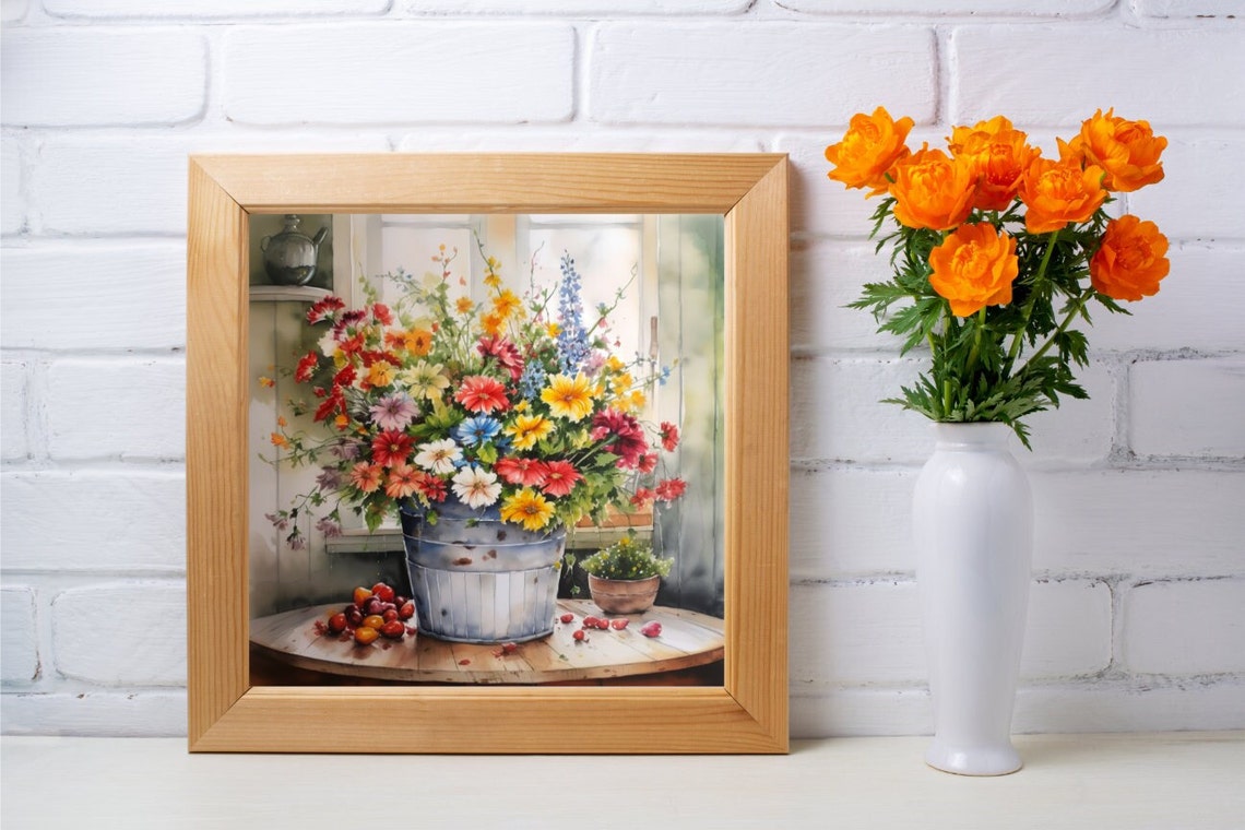 Watercolor Wildflower Bouquet in Tin Pail by Sunny Window Poster - Image 4
