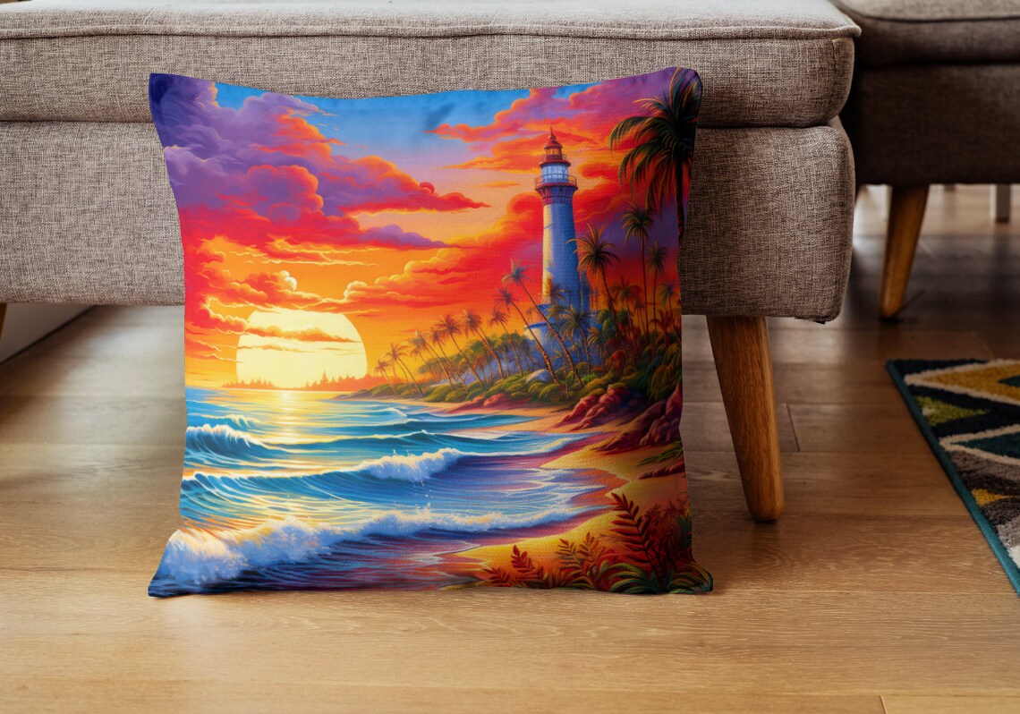 Watercolor Tropical Lighthouse, Nautical Landscape