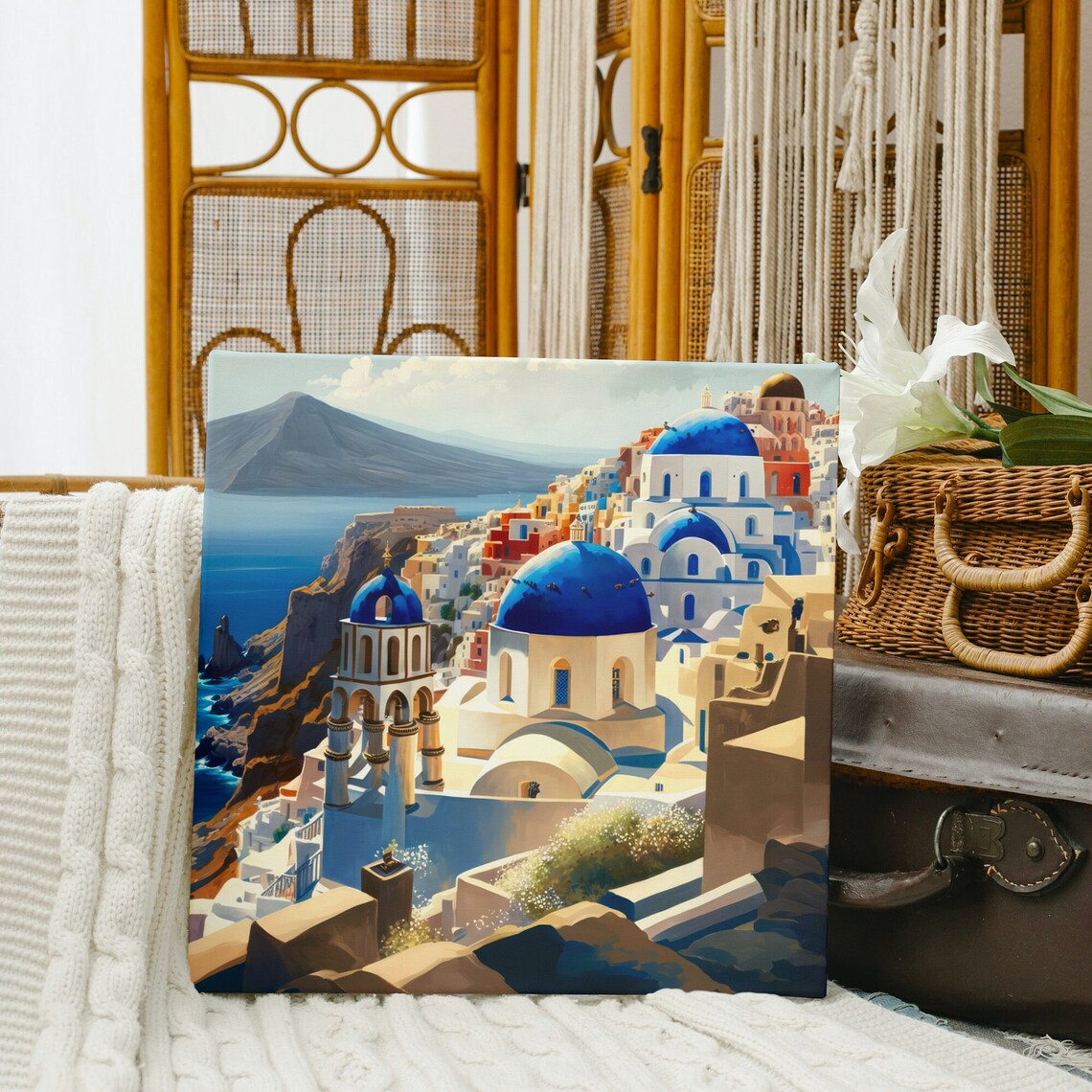 Watercolor Santorini Greece Blue Domes Over the Aegean Poster - Image 5