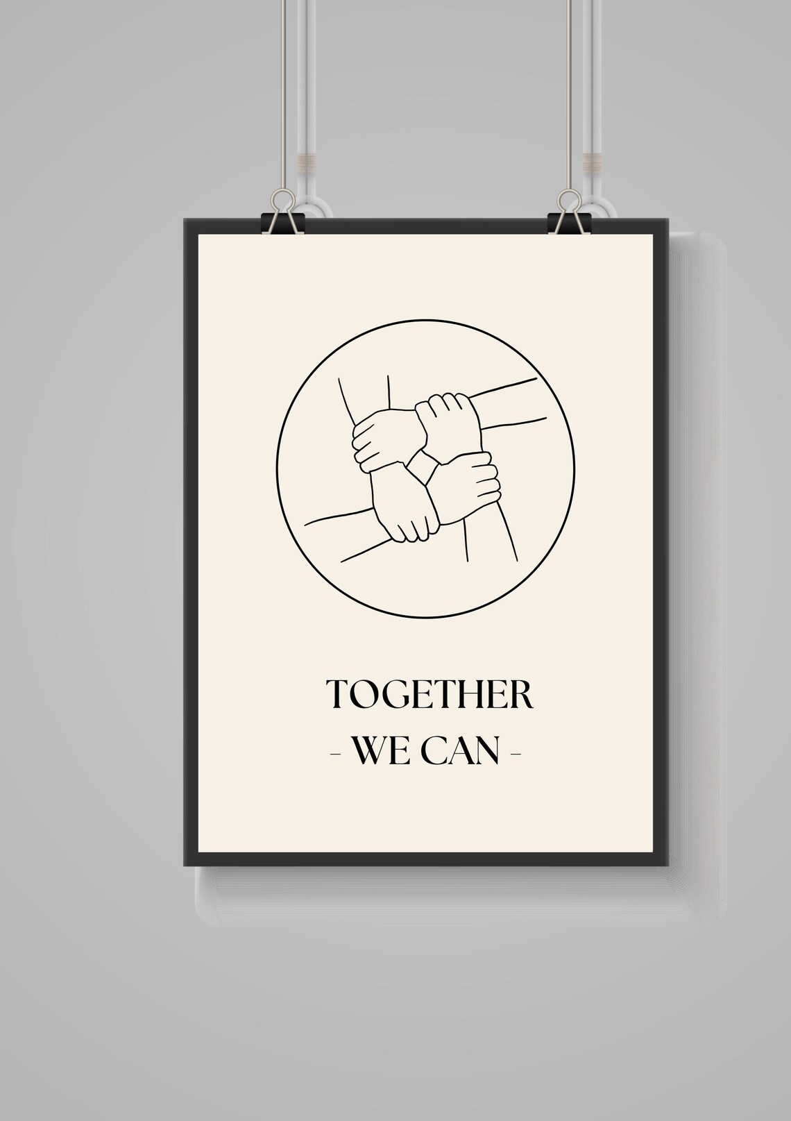 Together We Can United Hands Teamwork Line Art Motivational Poster