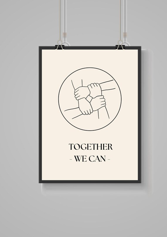 Together We Can United Hands Teamwork Line Art Motivational Poster