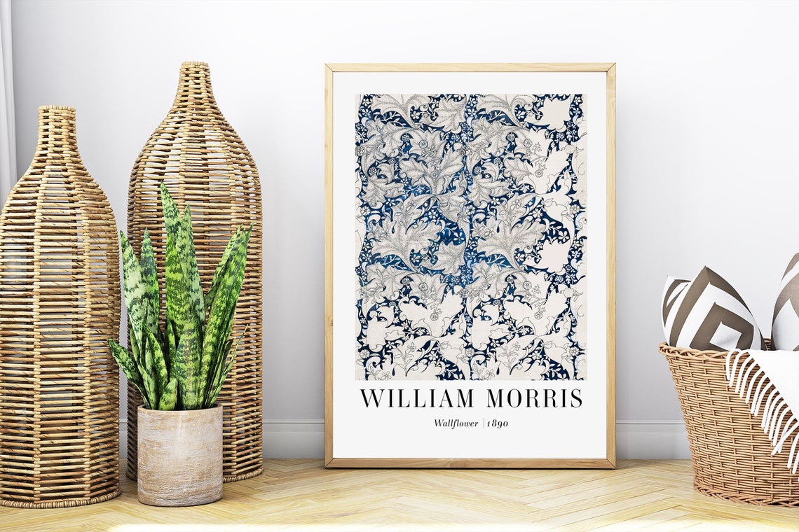 William Morris Wallflower 1890 Blue Floral Pattern Vintage Art Poster - Image 5