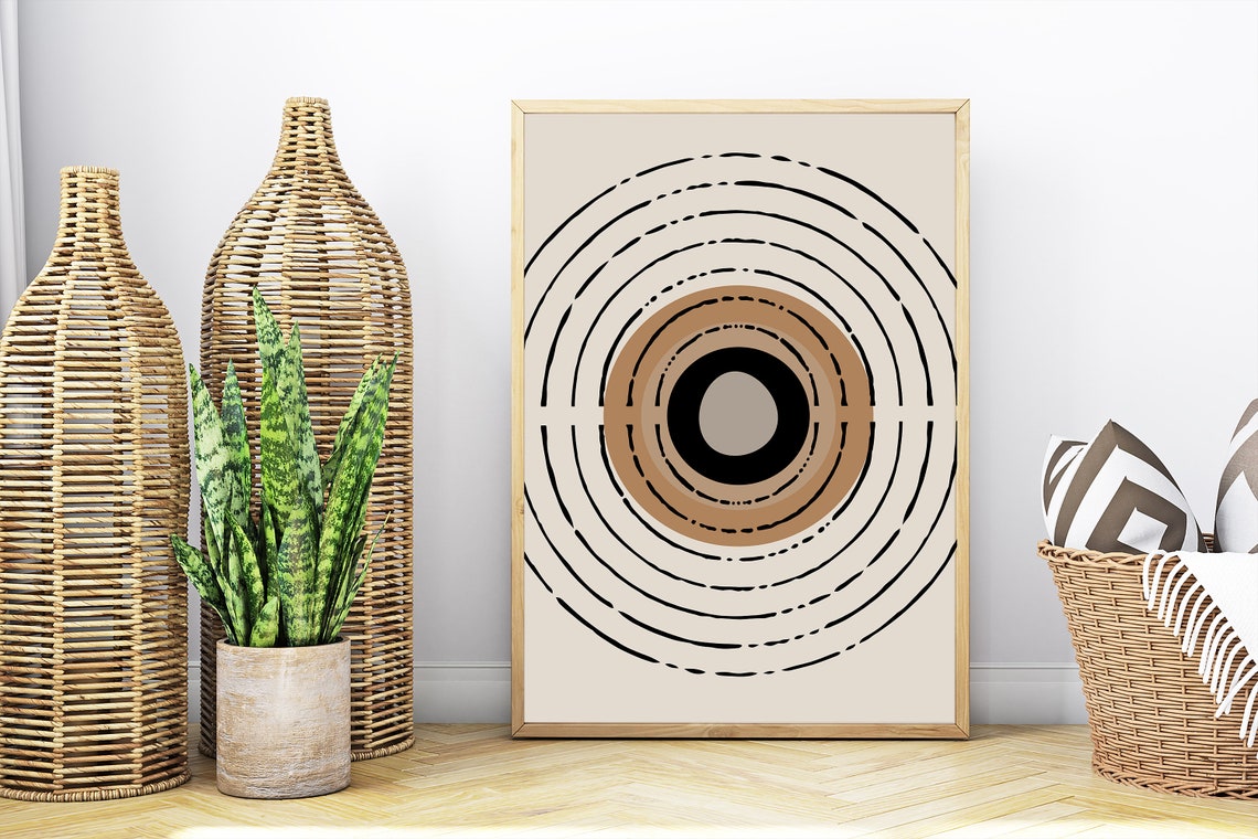 Concentric Dashed Circles Neutral Black Tan Geometric Poster - Image 4