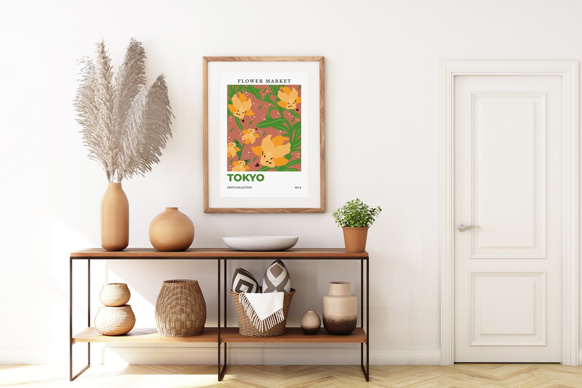 Tokyo Flower Market Yellow Lilies Botanical Retro City Art Poster - Image 5