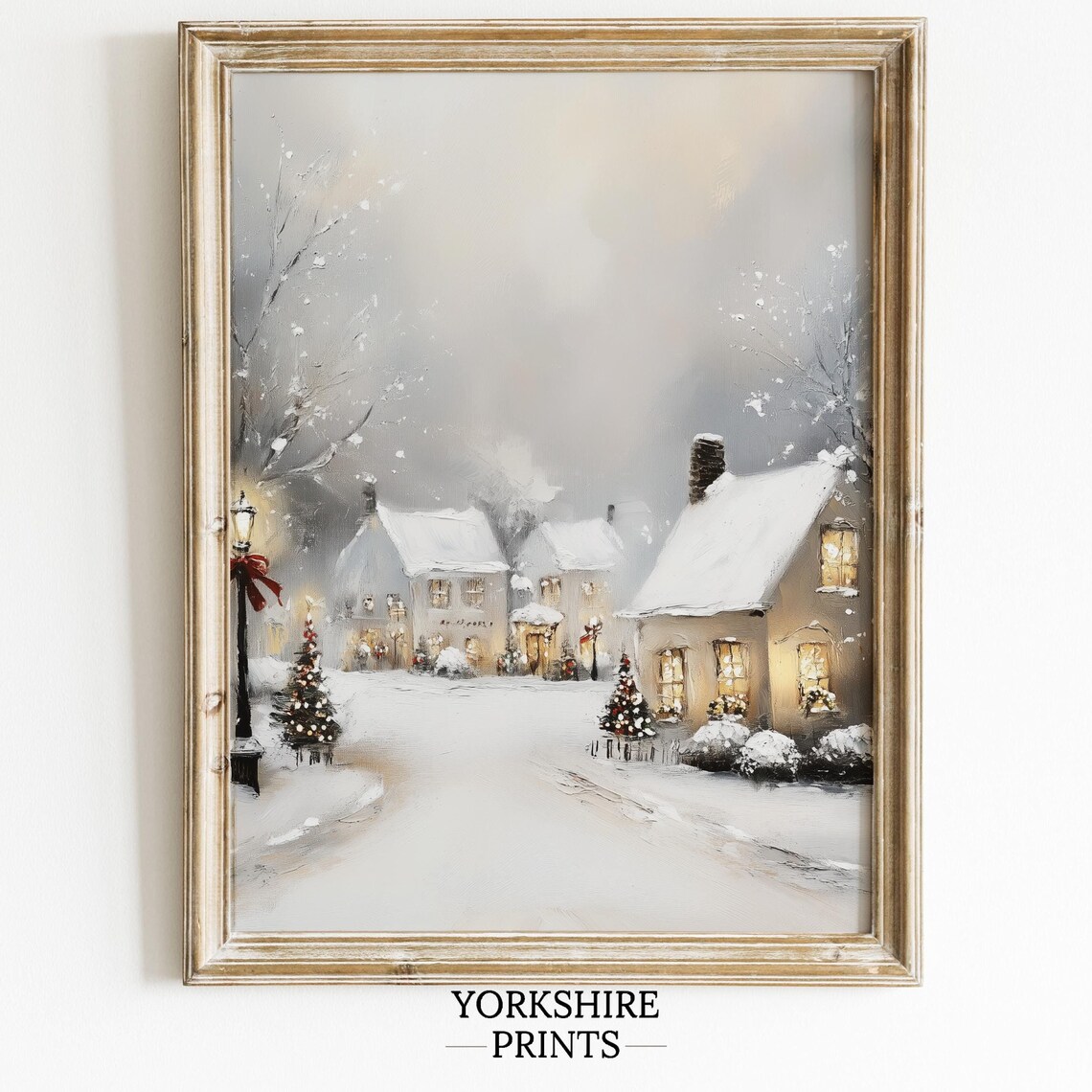 Snowy Village Street With Glowing Cottages Winter Holiday Poster