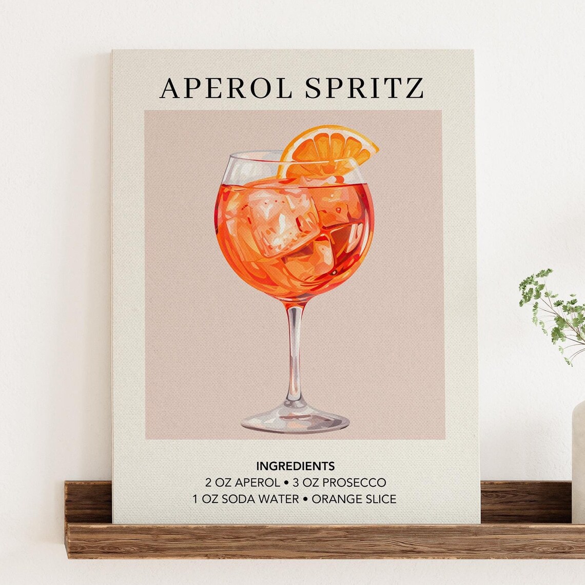 Aperol Spritz Cocktail Recipe Illustration Modern Bar Cart Poster