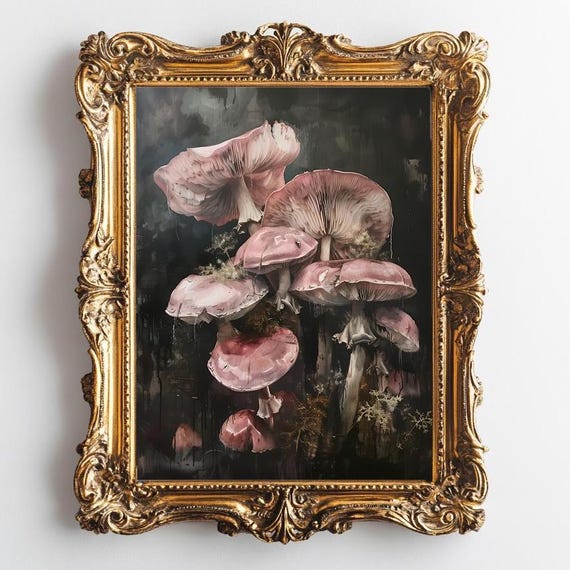 Pink Mushroom Mushroom Wall Art Dark Academia Decor Gothic Wall Decor Whimsigoth Art Witchicore Wall Decor Pink Moody Wall Art