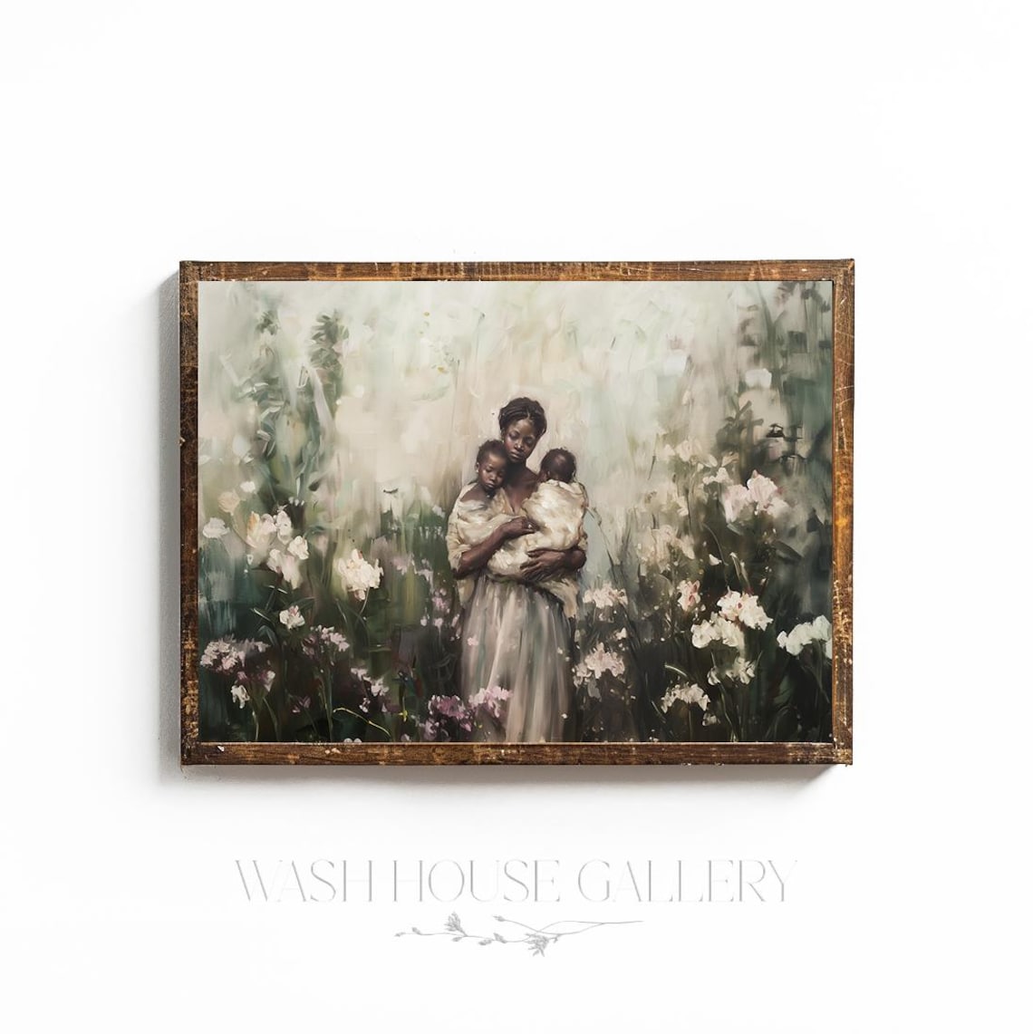 Mother Holding Two Children In Flower Garden Painting Poster - Image 2