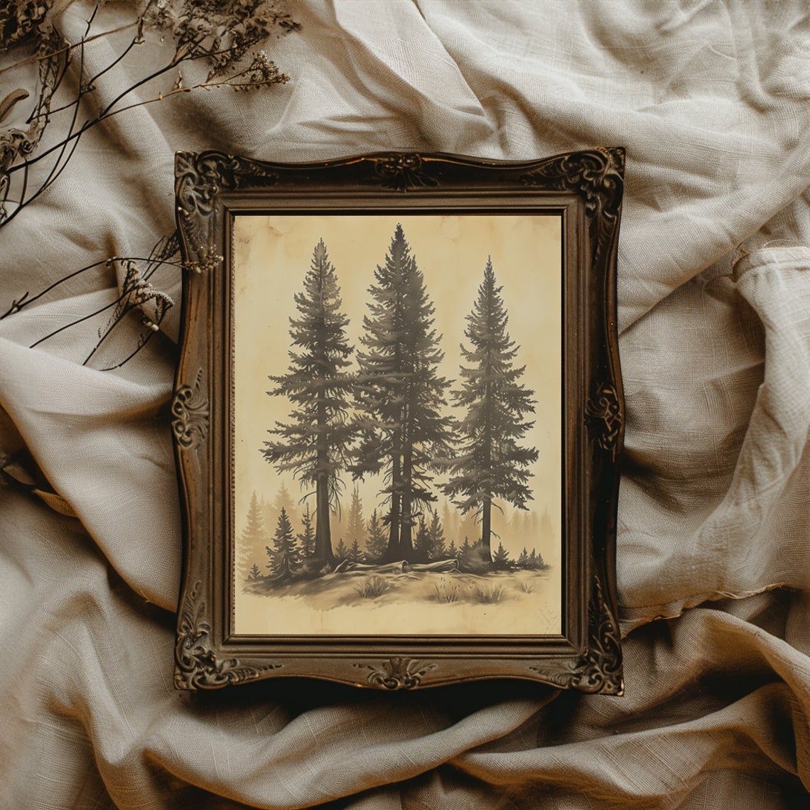 Towering Redwood Trees Vintage Forest Illustration Style Art Poster - Image 2
