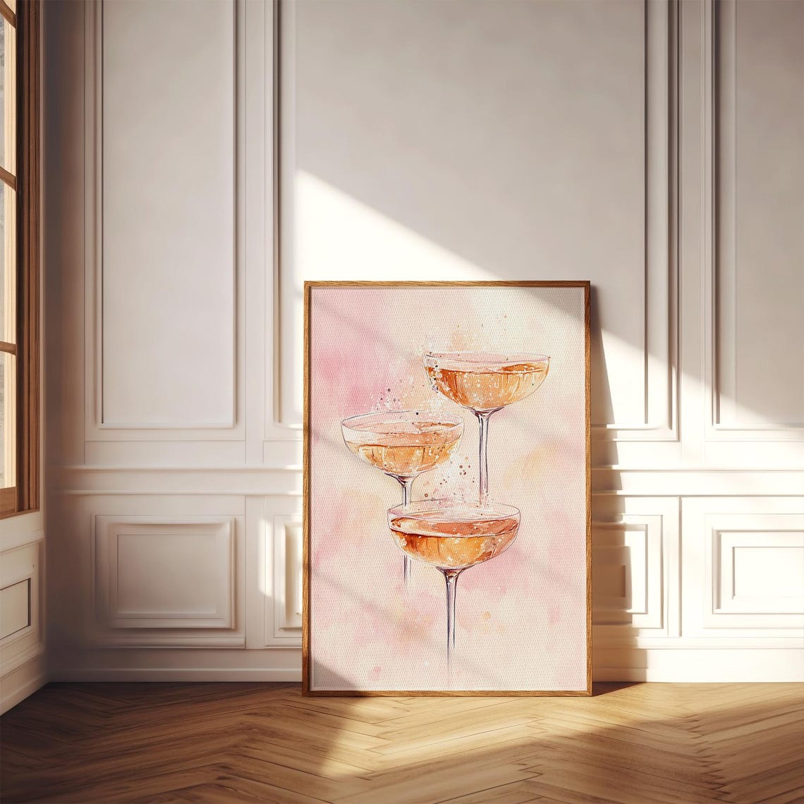 Champagne Glass on a Pink Watercolor Background Celebration Poster - Image 3