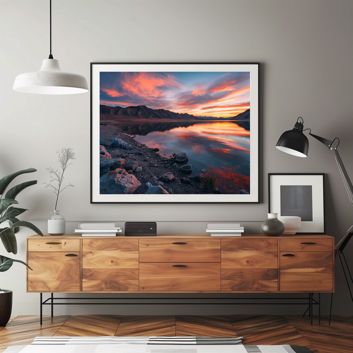 Pyramid Lake Sunset With Pink Clouds Over Still Water Poster - Image 3