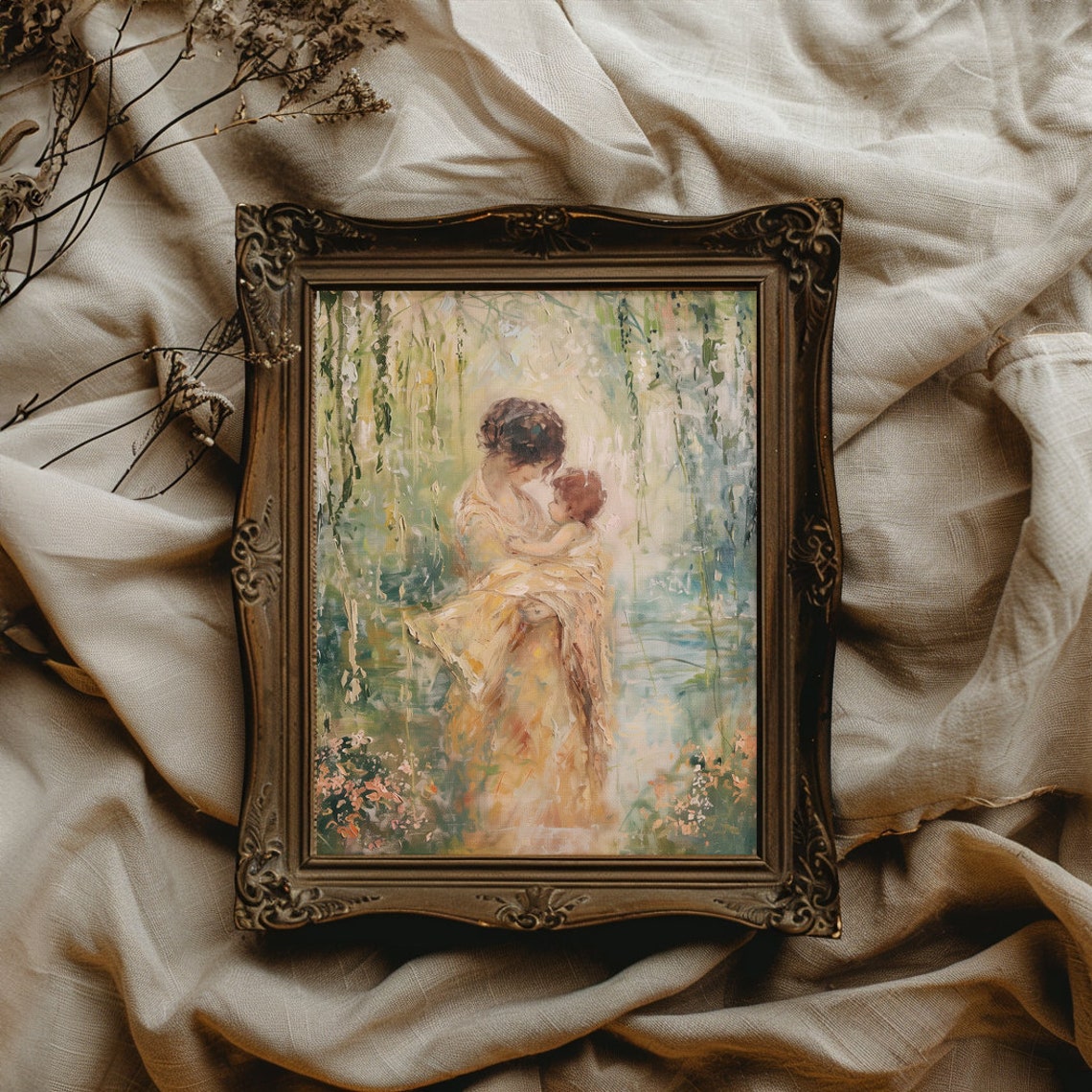 Mother Holding Child in Impressionist Garden Painting Poster - Image 2