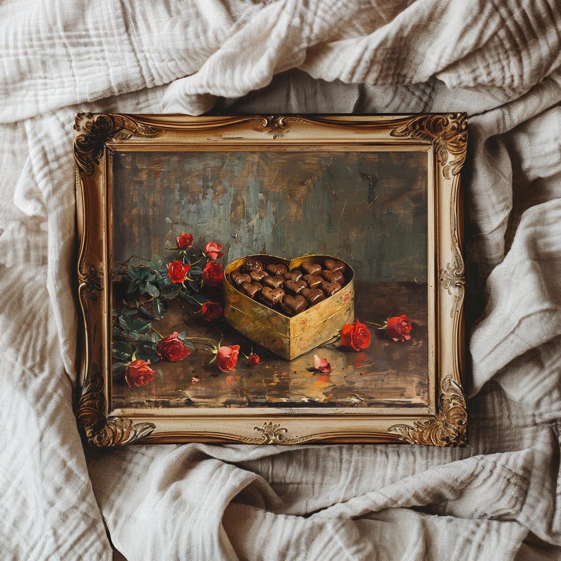 Heart Shaped Box Of Chocolates With Red Roses Valentine Poster - Image 3
