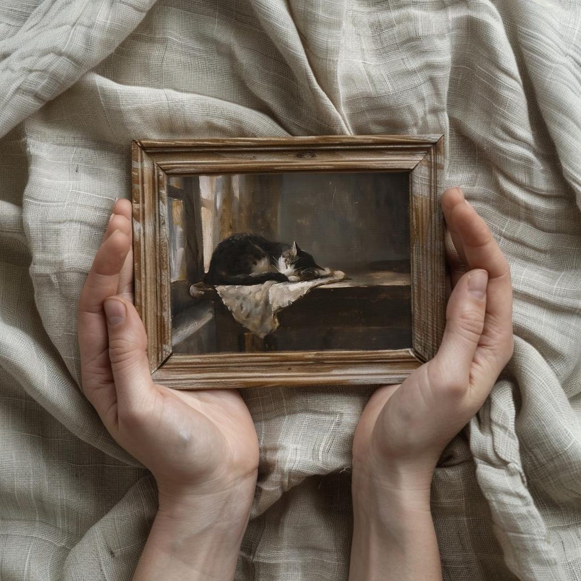 Black and White Cat Sleeping on a Windowsill by a Curtain Poster - Image 3