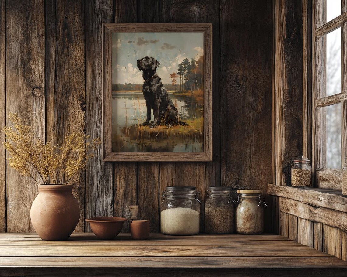 Black Labrador Retriever Hunting Dog Cabin Art Print - Image 2