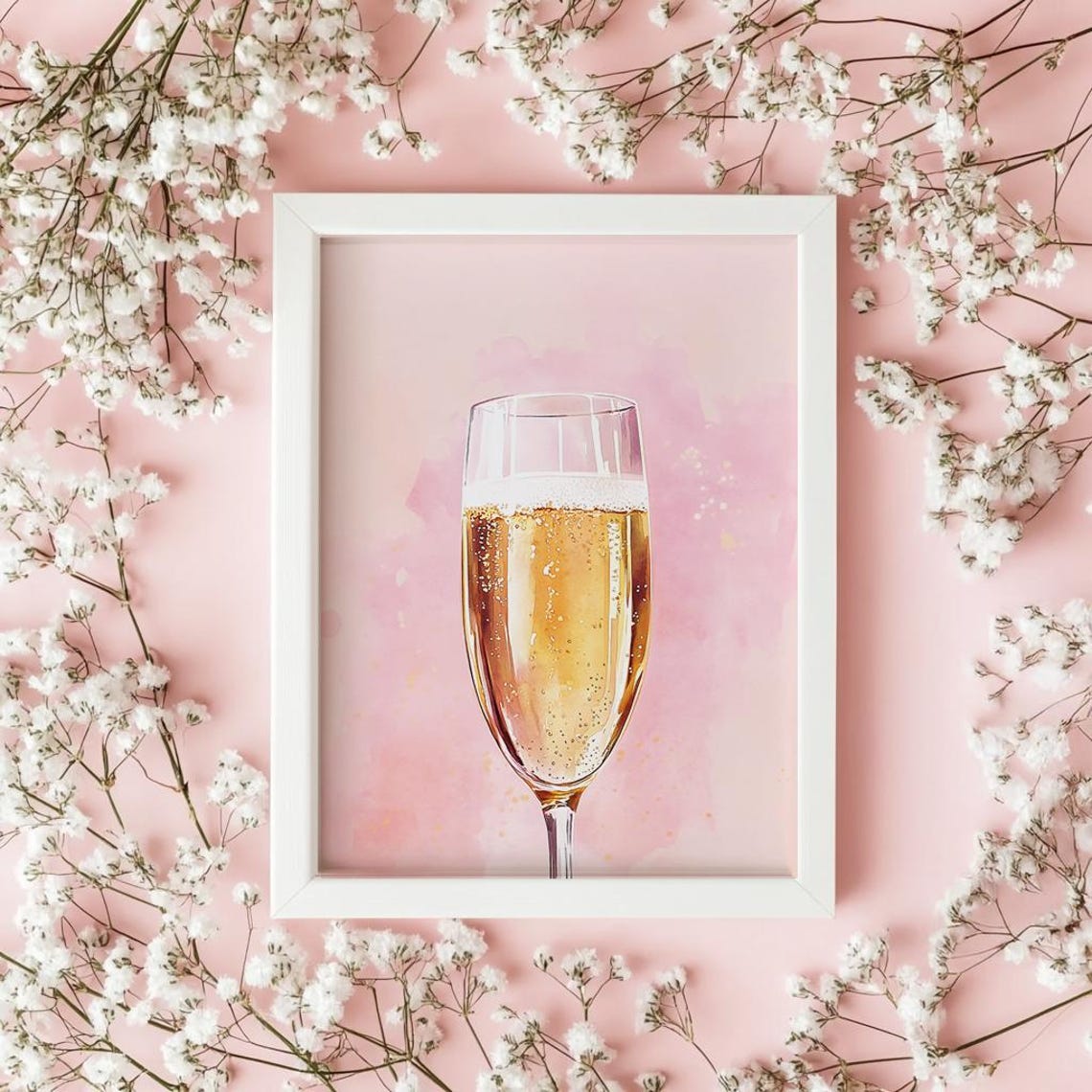Champagne Glass on a Pink Watercolor Background Celebration Poster