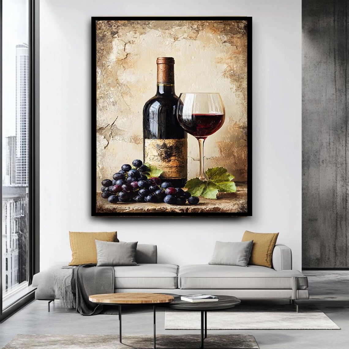 Wine Bottle and Grapes Vintage Still Life Art Print - Image 3