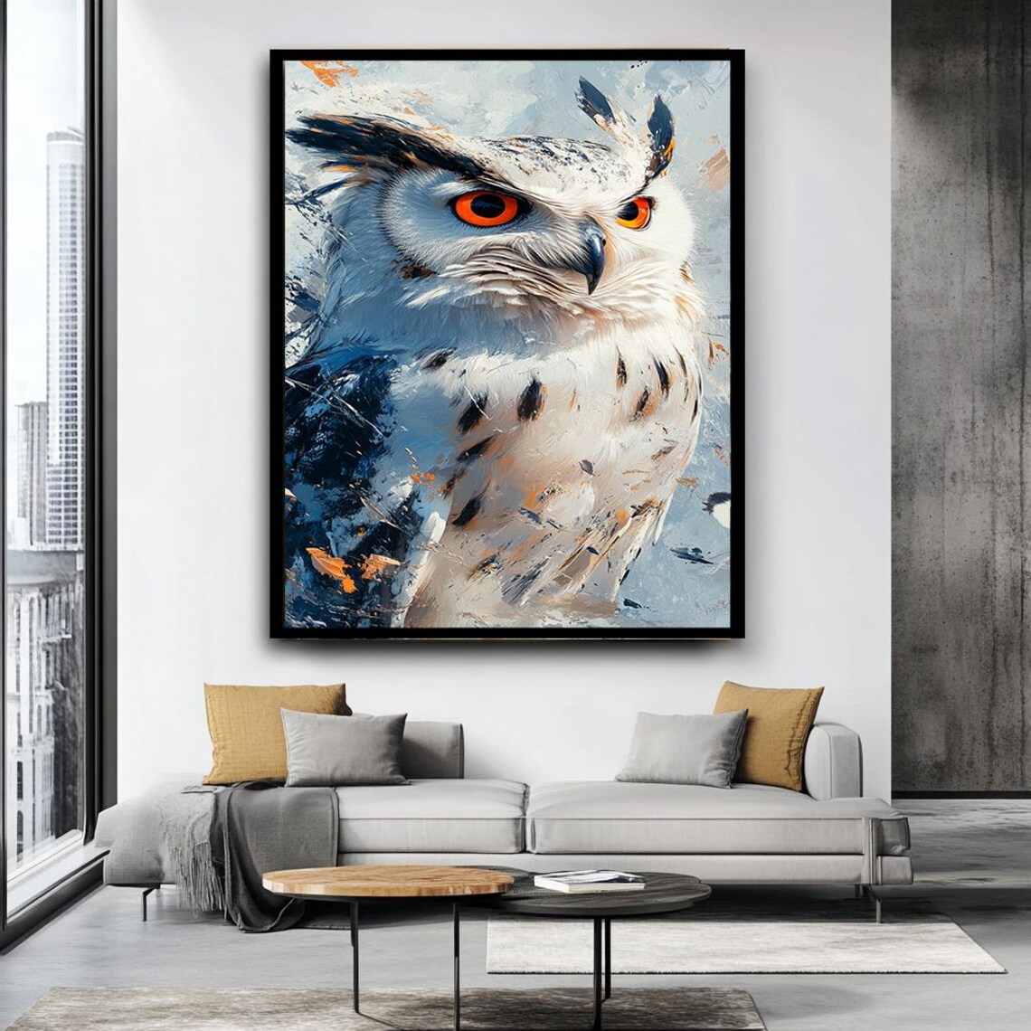 Majestic Snowy Owl Orange Eyes Winter Wildlife Realistic Bird Poster - Image 5