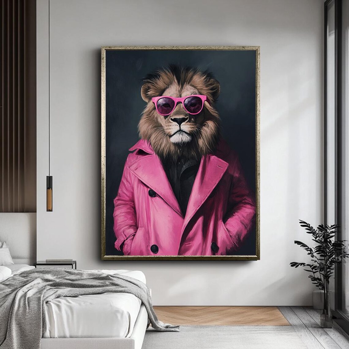 Cool Lion in Pink Jacket, Modern Pop Art Print - Image 5
