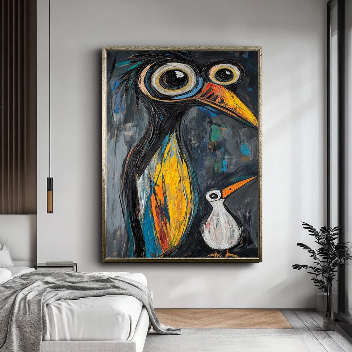 Quirky Colorful Birds Expressionist Painting Whimsical Bird Poster - Image 4