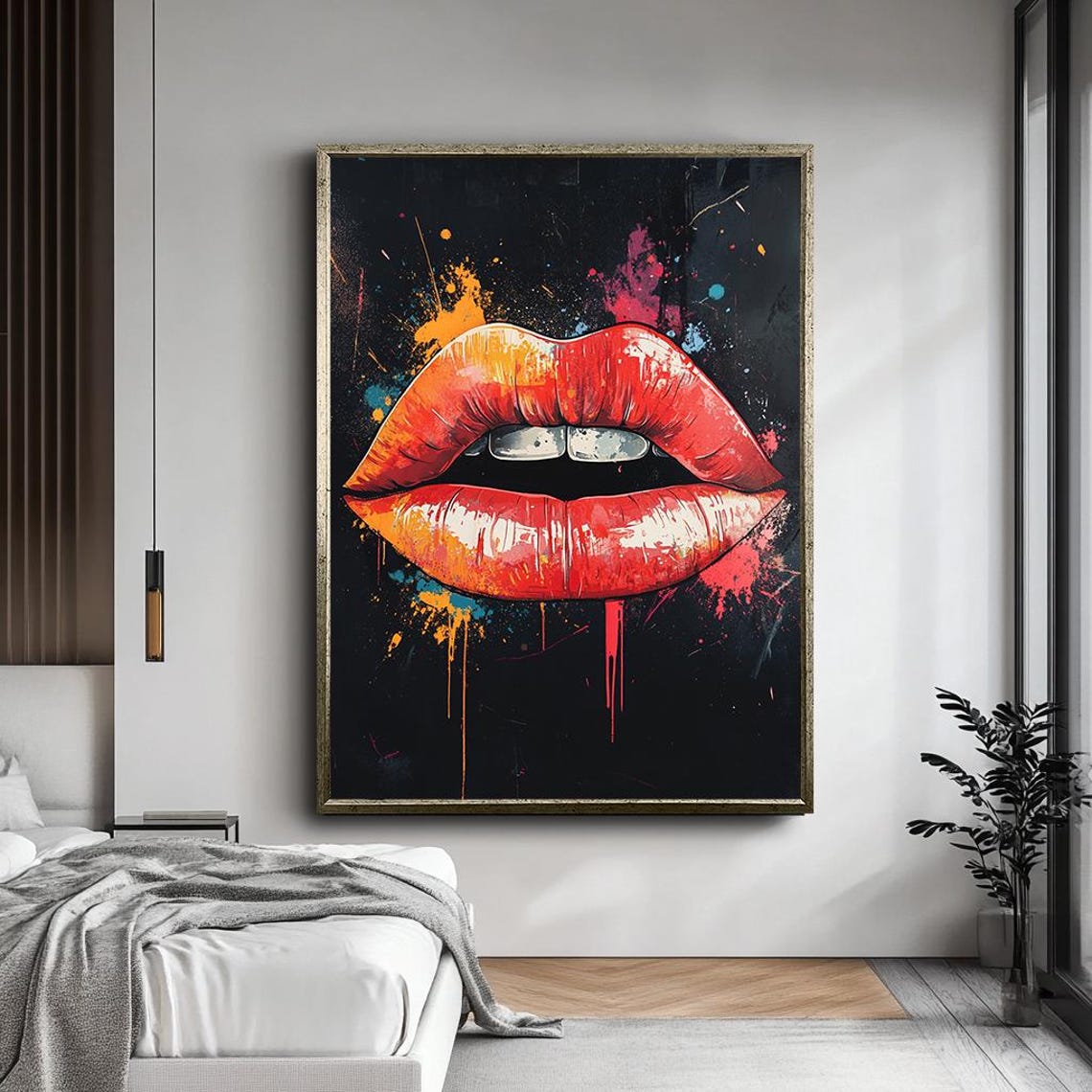 Bold Red Lips Art Print Modern Pop Art Vibrant Lipstick Splash Artwork Edgy Wall Decor For Living Room Or Office - Image 5