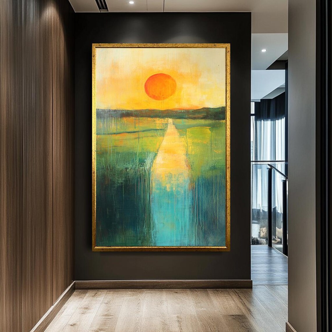 Abstract Sunset Landscape Art Print, Yellow And Green - Image 2