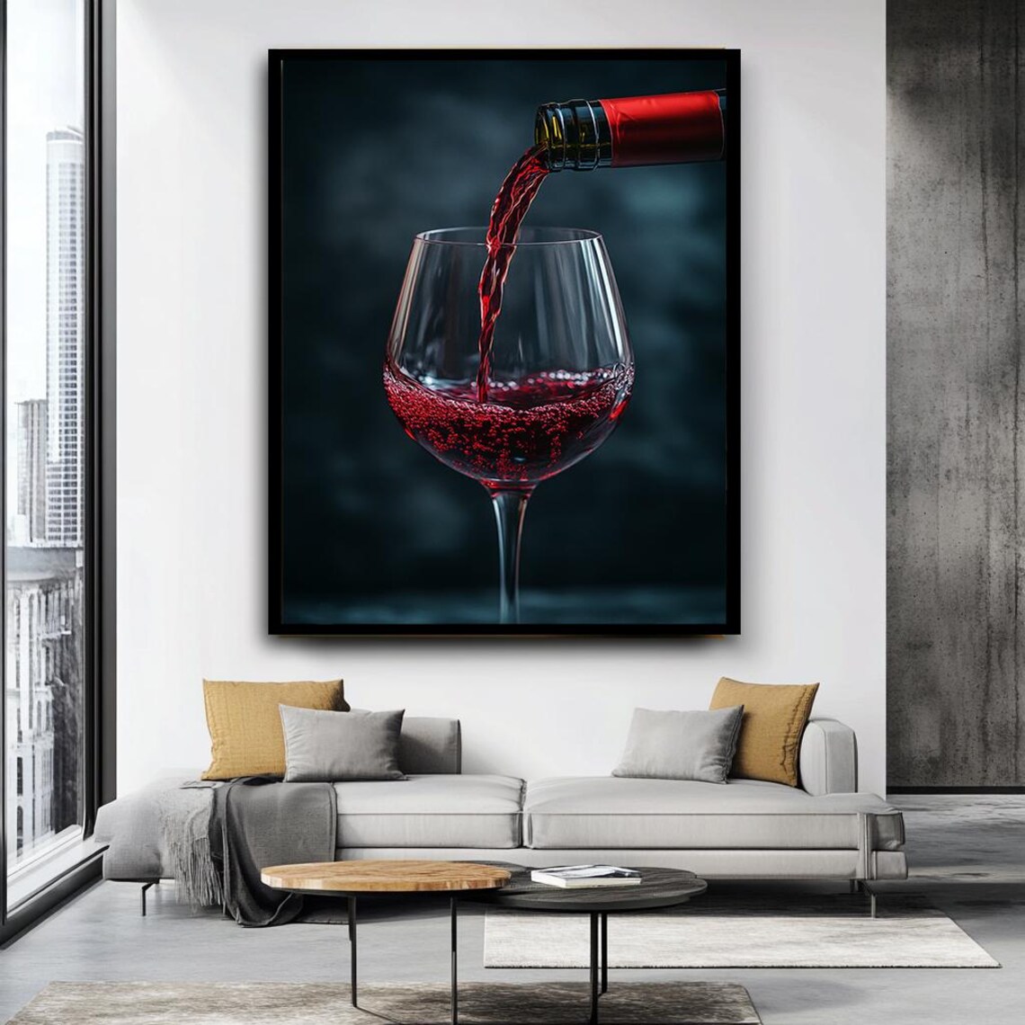 Red Wine Pouring Into Glass, Modern Wine Art Print - Image 3