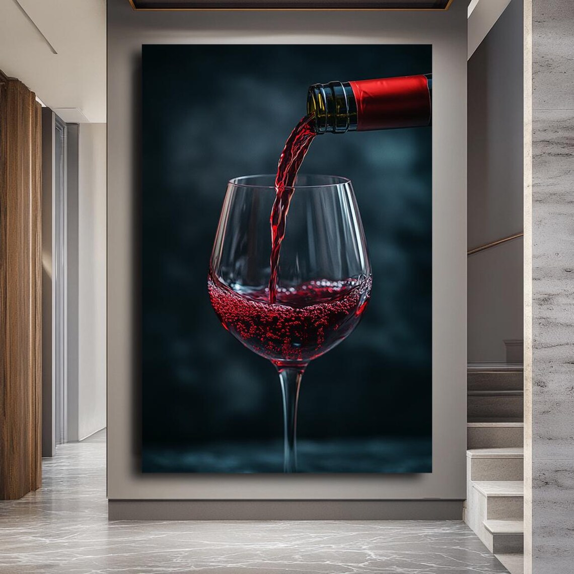 Red Wine Pouring Into Glass, Modern Wine Art Print - Image 2