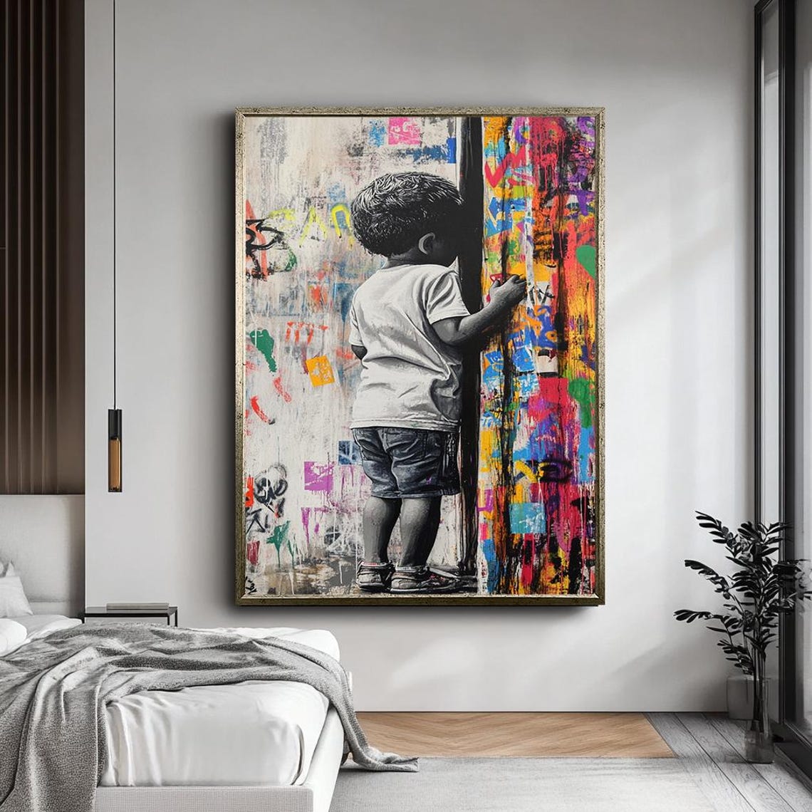 Young Child Colorful Graffiti Wall Urban Street Art Modern Poster - Image 5