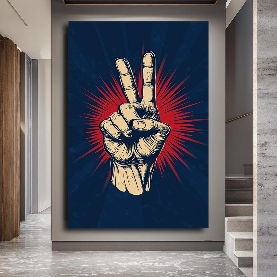 Raised Victory Peace Hand Sign Retro Pop Bold Statement Wall Art - Image 3