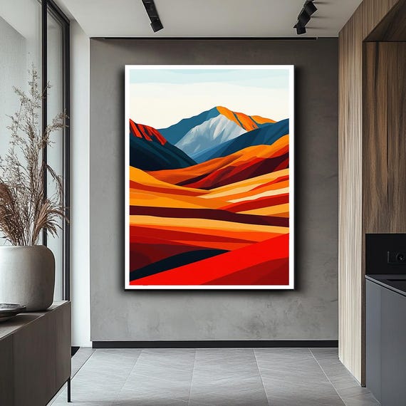 Modern Abstract Mountain Landscape Wall Art Print Large Art For Living Room Decor Colorful Minimalist Nature Wall Decor