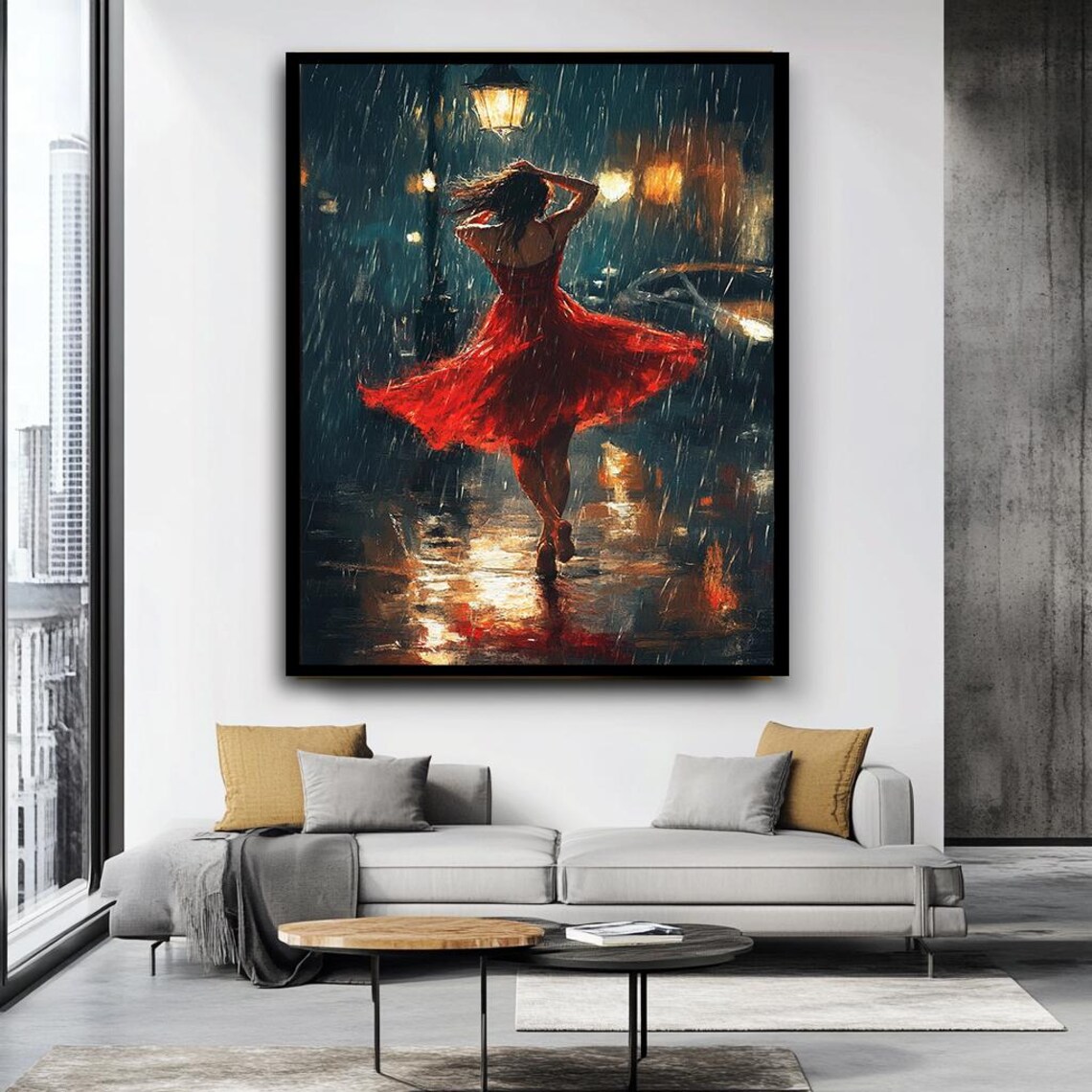 Dancing Woman in Red Dress, Romantic Cityscape Art Print - Image 4