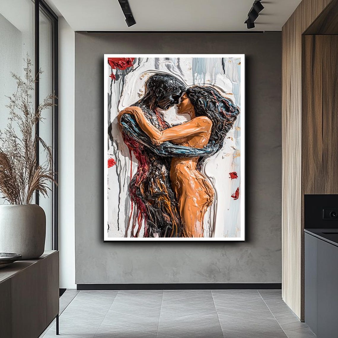 Romantic Couple Embrace Abstract Figurative Love Painting Poster - Image 2