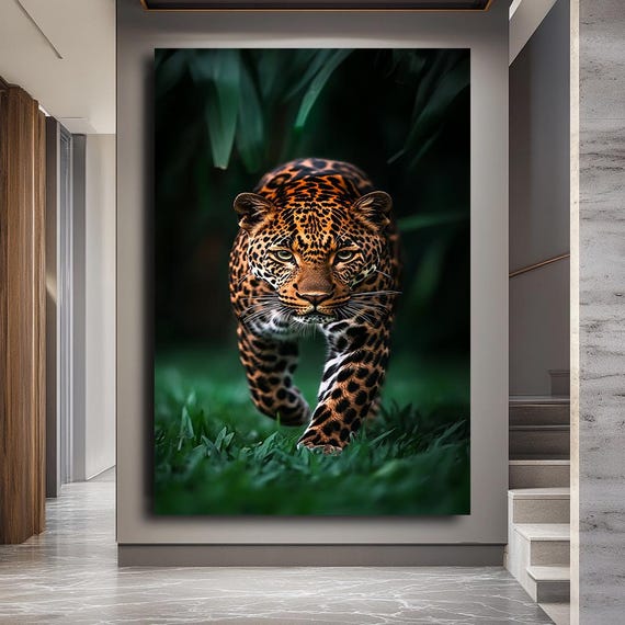 Striking Leopard Wall Art Print Jungle Animal Decor Wildlife Wall Art For Living Room Large Exotic Panther Art Bold Nature Decor