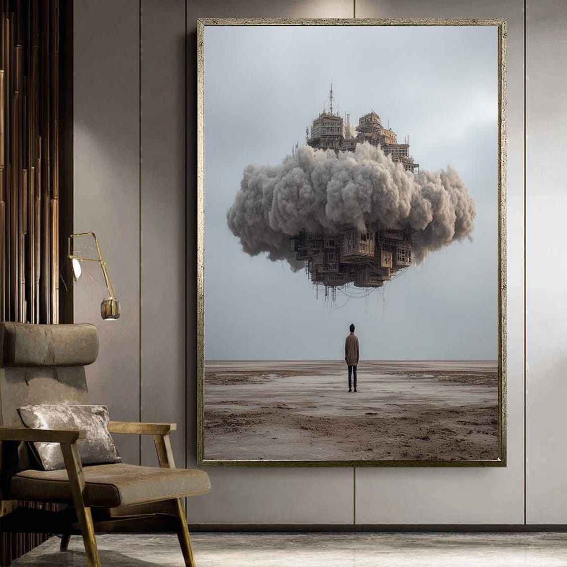 Floating City Cloud Surreal Desert Dream Surrealist Art Poster