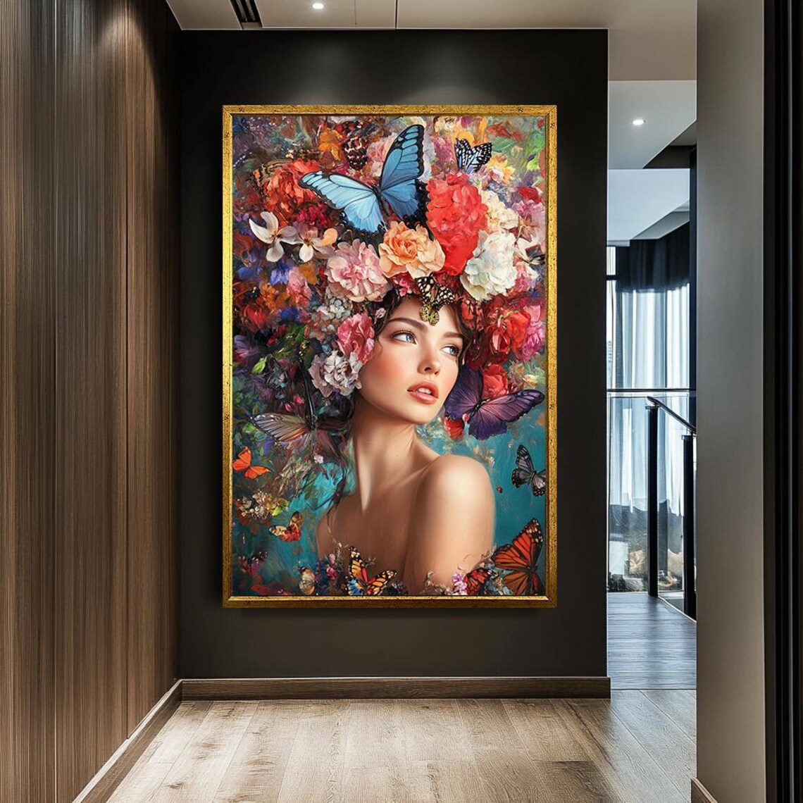 Floral Butterfly Woman Portrait, Surreal Art Print - Image 3