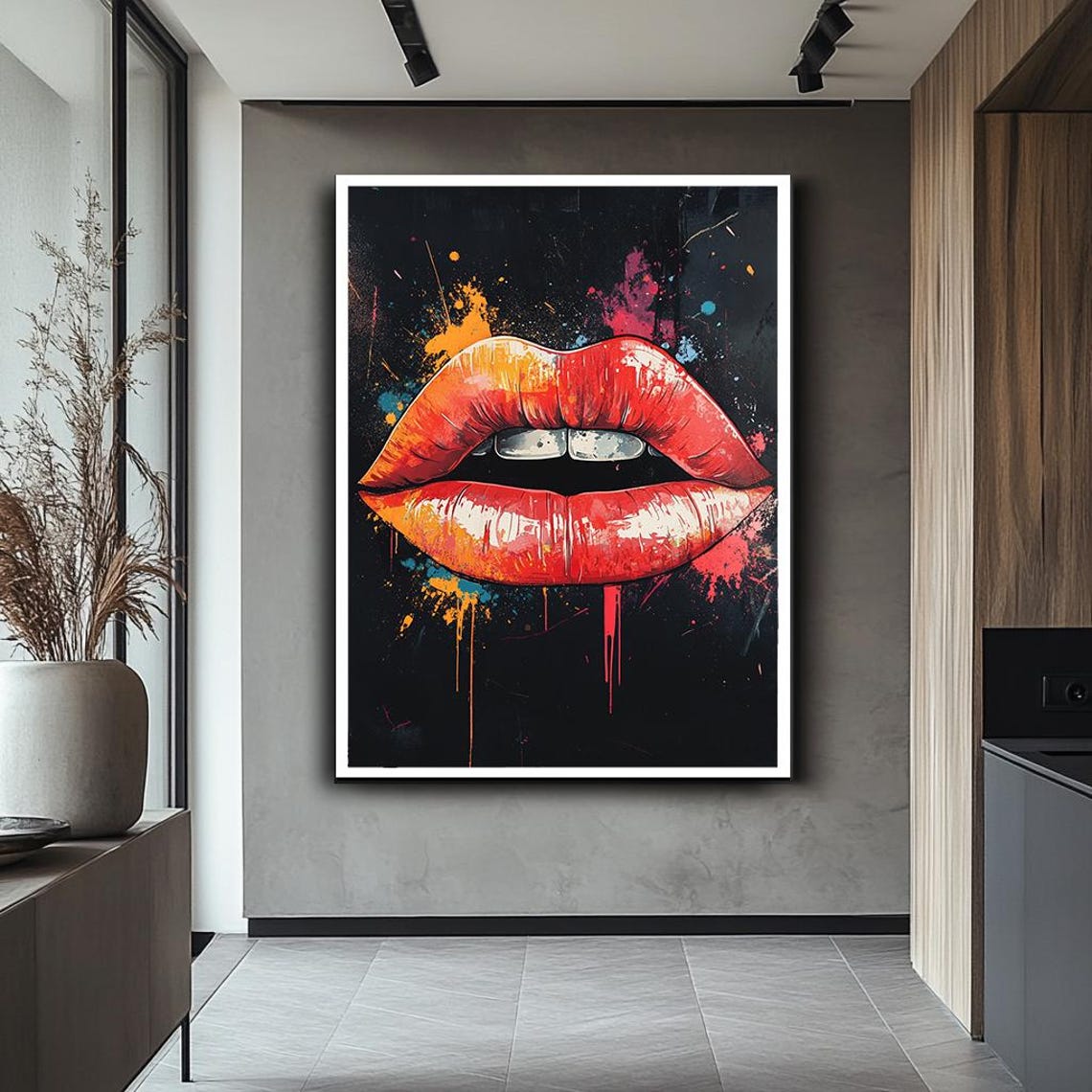 Bold Red Lips Art Print Modern Pop Art Vibrant Lipstick Splash Artwork Edgy Wall Decor For Living Room Or Office - Image 2