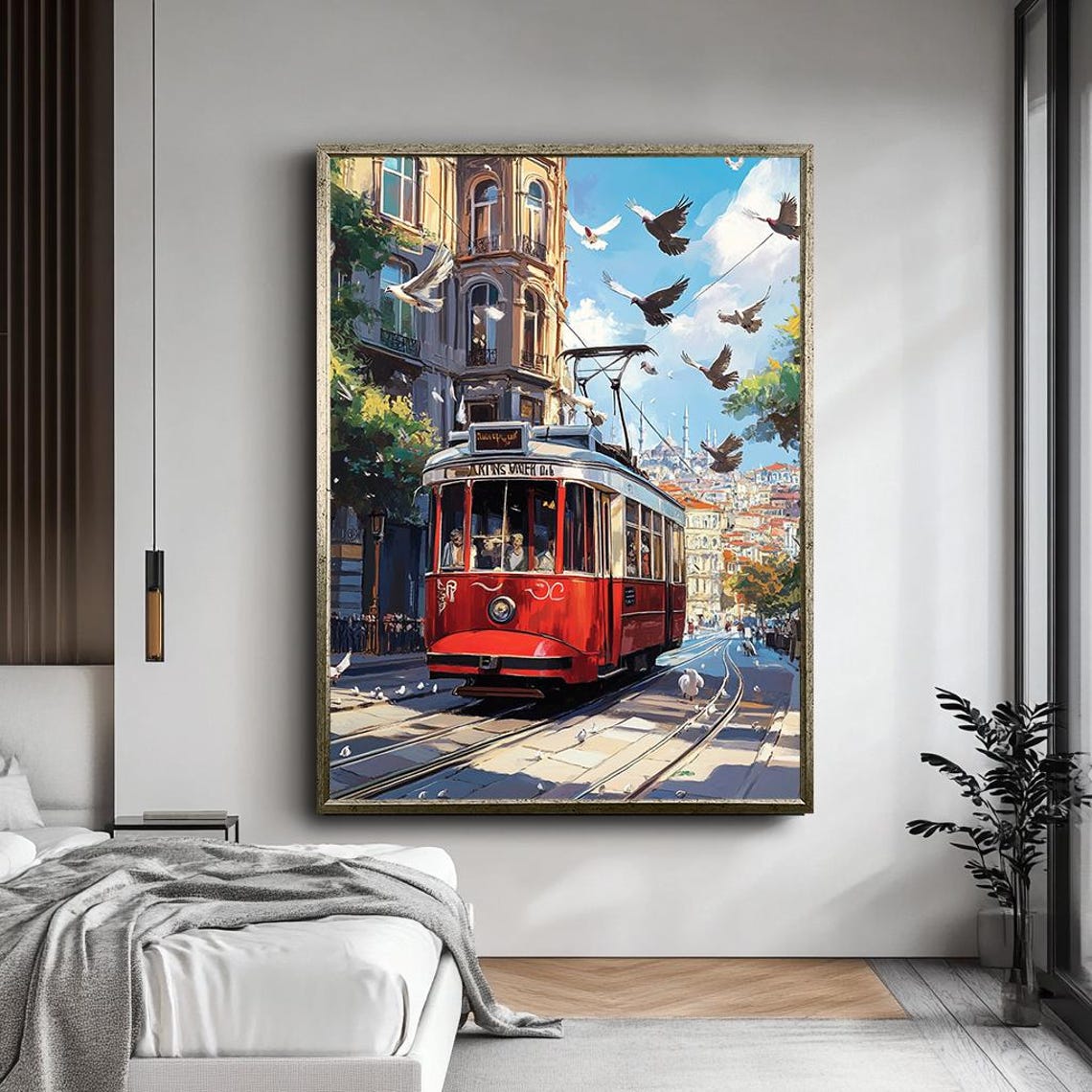 Istanbul Red Tram Nostalgic Street Cityscape Painting Travel Poster - Image 5