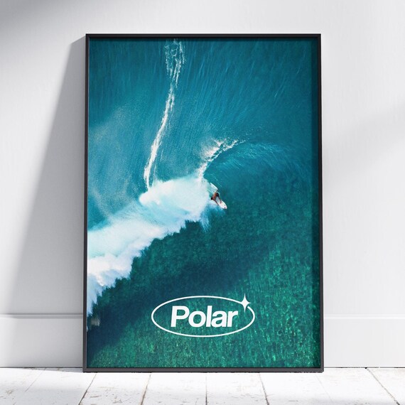 Surfer Inside Turquoise Barrel Wave Polar Aerial Photography Art Poster