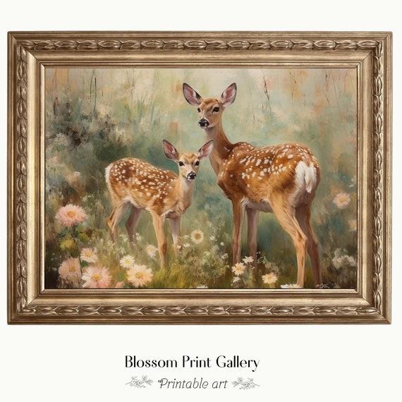 Vintage Fawn Painting, Rustic Deer Nursery Decor