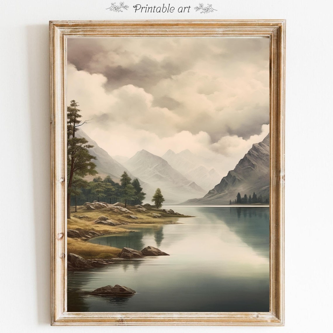 Moody Mountain Lake Under Cloudy Skies with Pine Trees Poster - Image 6