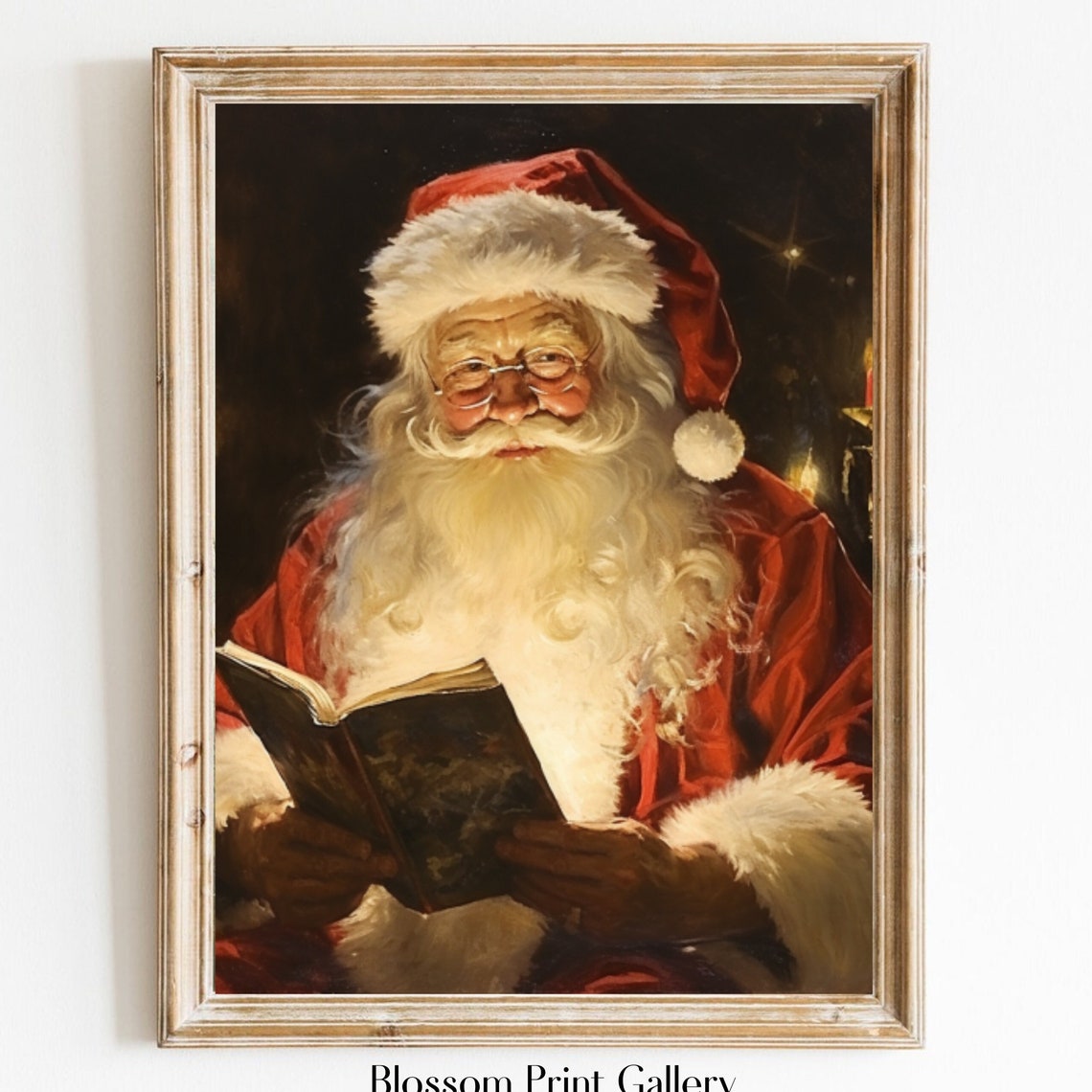 Santa Claus Reading Book Candlelight Classic Christmas Portrait Poster