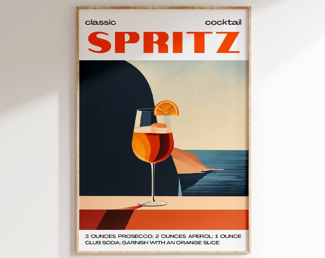 Aperol Spritz, Retro Cocktail Poster Print