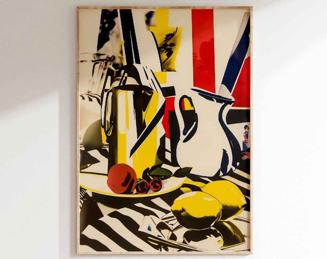 Modern Food Poster French Flag Jim Woodring Modernist Still Life Colorful Fruits Chrome And Geometric Details French Table Setting