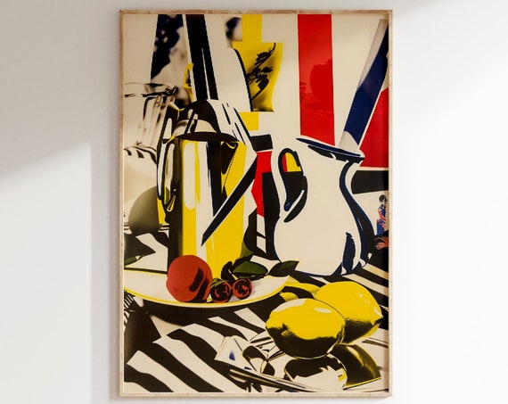 Modern Food Poster French Flag Jim Woodring Modernist Still Life Colorful Fruits Chrome And Geometric Details French Table Setting