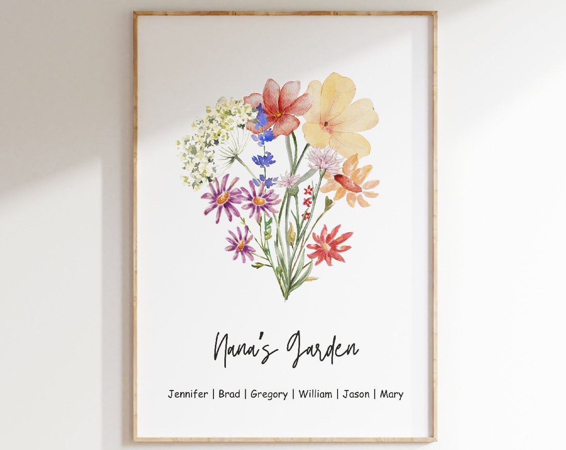 Custom Family Flower Bouquet Birth Month Flower Art Birth Flower Family Bouquet Birth Month Flower Art Custom Birth Month Flower Print